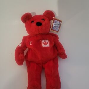 Red Plush Bear with Maple Patch by